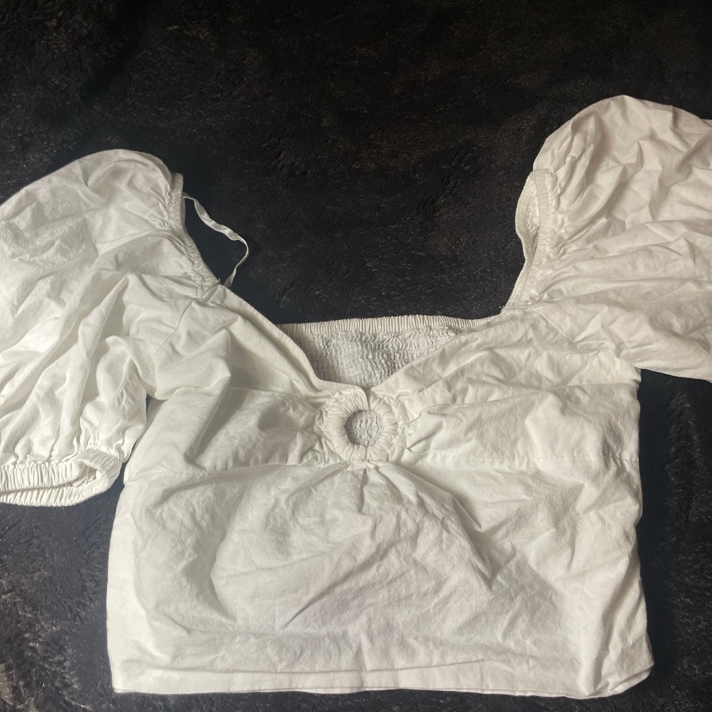 White Puff Sleeve Crop Top